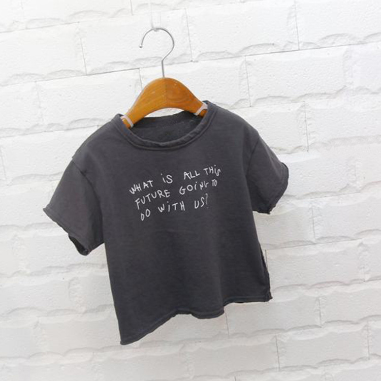 Picture of Summer New Children's Casual Top Korean Style Simple Soft Crewneck Letter Printed Cotton Short-sleeved T-shirt for Boys and Girls