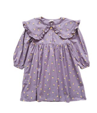 Picture of Girls 2024 Autumn Children's Korean Style Fashionable and Plaid Doll Collar Small Yellow Flower Cotton Dress 5989