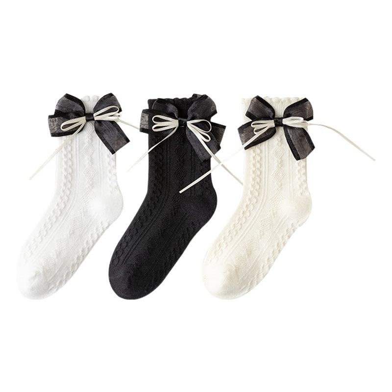 Girls' Socks Are Sweet and Versatile, Princess Lace White Lace Bow Autumn and Winter Socks, Mid-Calf Socks, Student Baby Socks