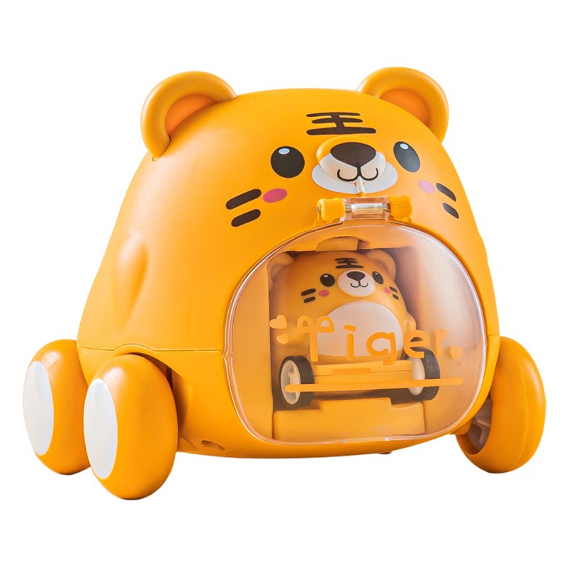 TikTok Explosions Little Tiger Mother and Child Inertia Pressing Scooter Parent-Child Interactive Educational Toys Cute Pet Ejection Car