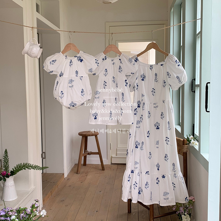 Picture of Jennybebe Summer Ins Korean Style Parin-Child Clothes Baby Western Style Embroidery Flower Climbing Suit Baby Girl Puff Sleeve dress