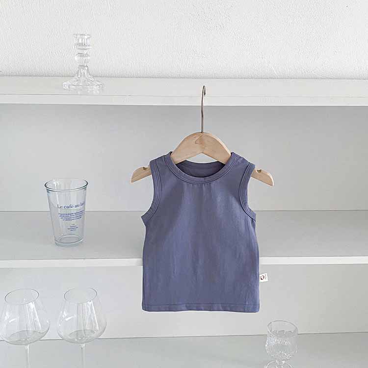 Picture of Summer Children's Vest Top Boy's and Boy's Baby's Pure Cotton Solid Color Sleeveless Shirt Baby's All-match Basic Base Shirt T-shirt