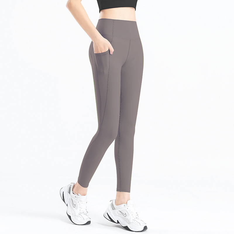 Picture of European and American Cross-border Peach Hip Fitness Pants Scrub Naked Summer Sports Tight Pocket High Waist Hip Yoga Pants for Women