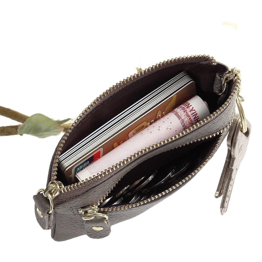 Genuine Leather Coin Purse Women's Mini Cowhide Short Double Zipper Key Simple Small Wallet Coin Small Coin Bag