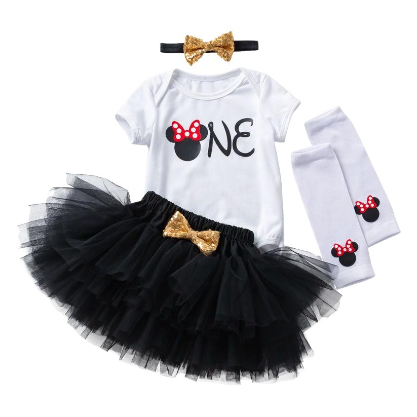 Cross-Border Children's Clothing Wholesale 4-Piece Set Baby Girl Birthday Set 1-Shaped Short-Sleeved Harem Skirt Socks Set Hair Accessories Set