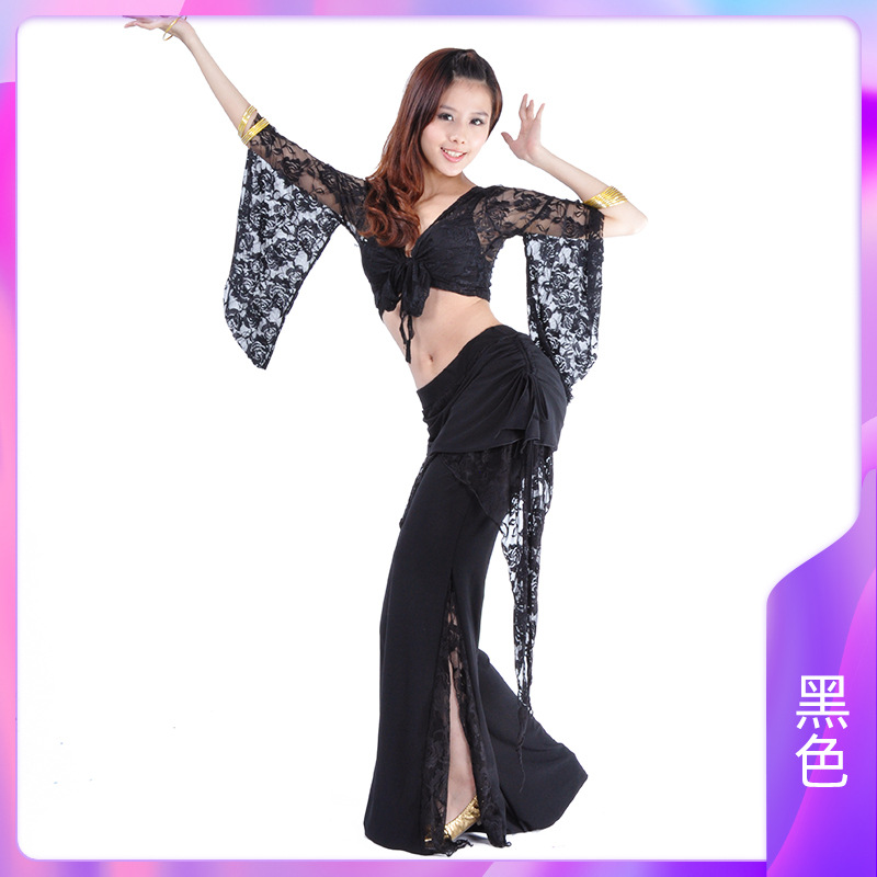 Picture of 08# Lace Pants Lace Top Belly Dance Clothing Trumpet Sleeve Matching Waist Skirt Split Pants Chaozhou Tripartite