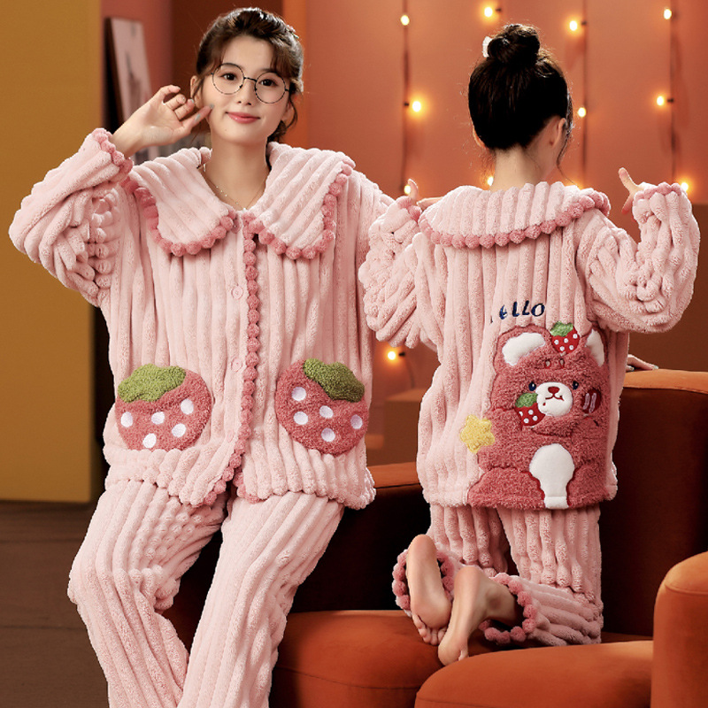 Picture of Children's pajamas autumn and winter flannel girl's parent-child Women's clothing cute cartoon medium and large children's warm homewear