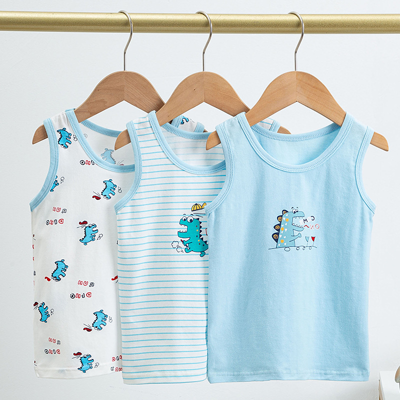 Children's Vest Pure Cotton Lycra Summer Thin Cartoon Printed Children's Men's and Women's Children's Wear Sleeveless Base Shirt Small Vest