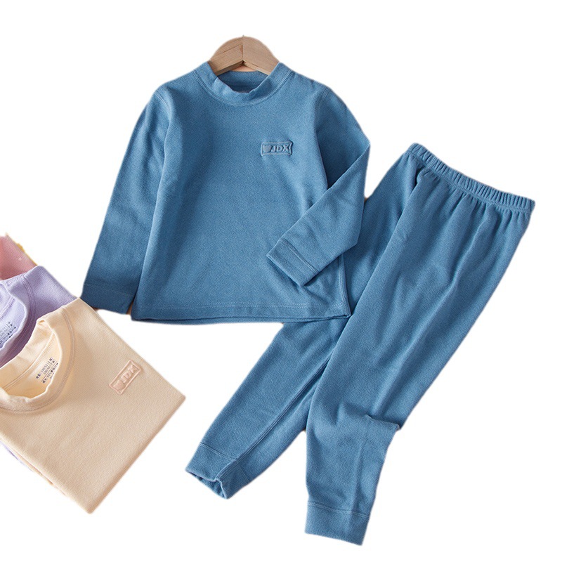 Picture of Children's underwear suit boys' brushed long johns girls' brushed bottoming honeycomb baby homewear pajamas