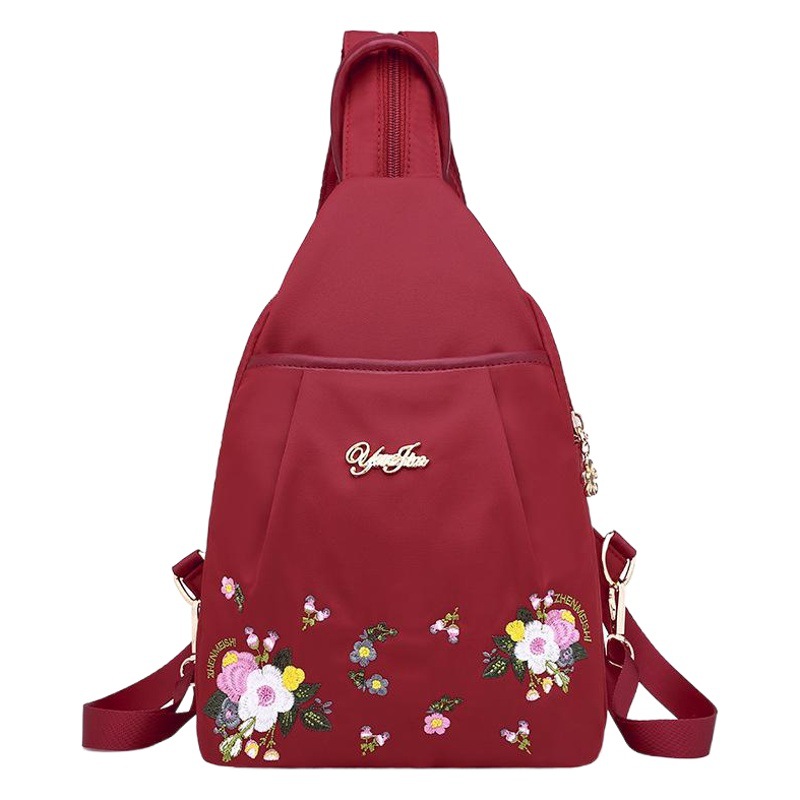Oxford Cloth Embroidered Backpack Women's Canvas Small Backpack New Korean Style Trendy All-match Fashionable Mini Crossbody Chest Bag for Women