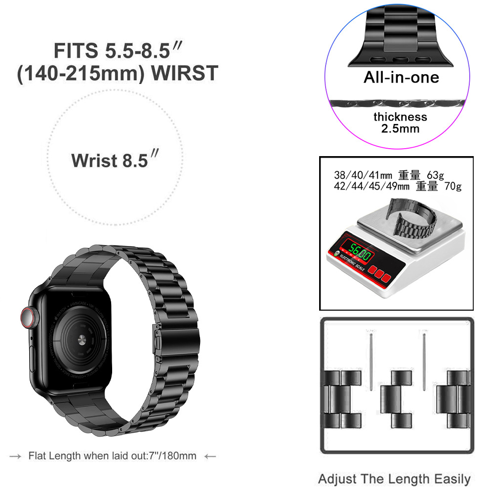 Picture of Suitable for Apple Watch S10 Stainless Steel Thin Metal Three-Bead Integrated Strap