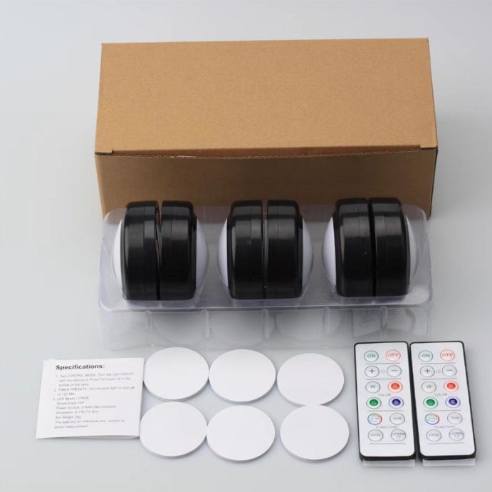 Picture of Cross-border LED spotlight with wireless remote control 16 colors RGB dimmable cabinet light battery powered pickup light closet light