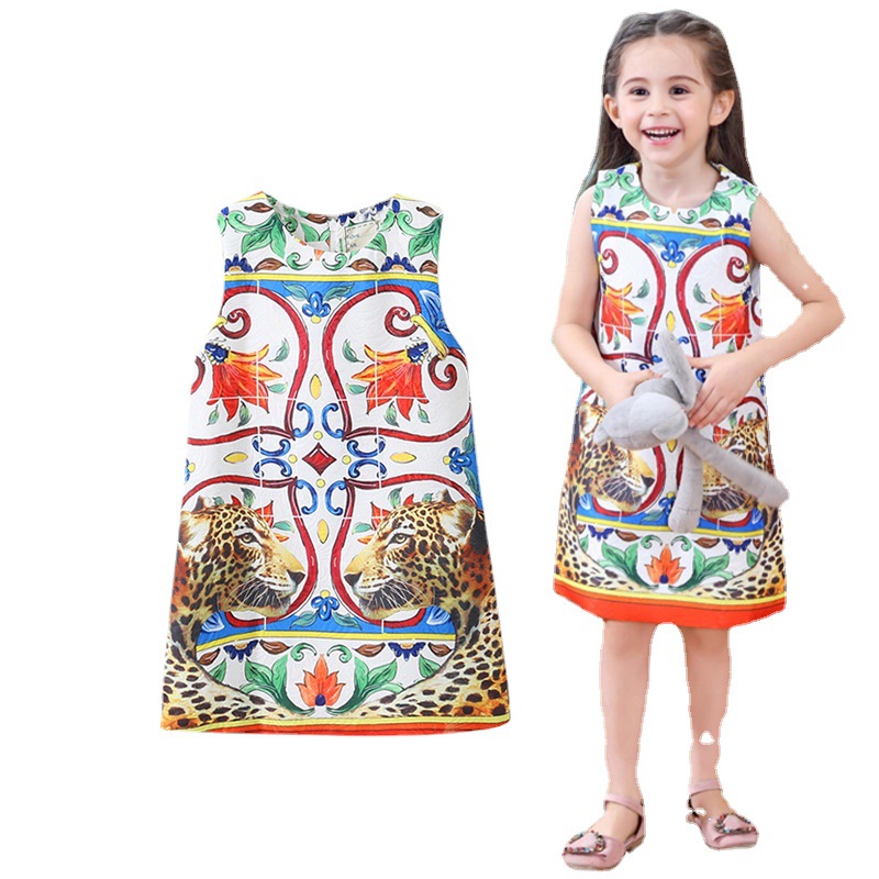 2023 new children's skirt girls tiger pattern vest skirt baby dress children's clothing wholesale