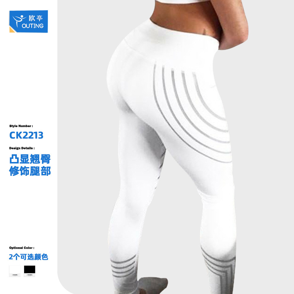 Picture of Spot supply new wish European and American streamer digital printing striped tight high waist sports yoga leggings