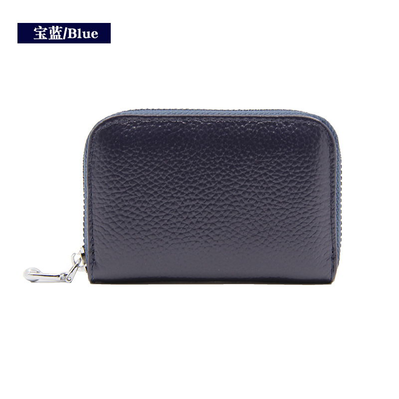 Picture of Amazon organ first layer cowhide ID card holder RFID anti-theft brush multi-card position large capacity zipper leather card holder
