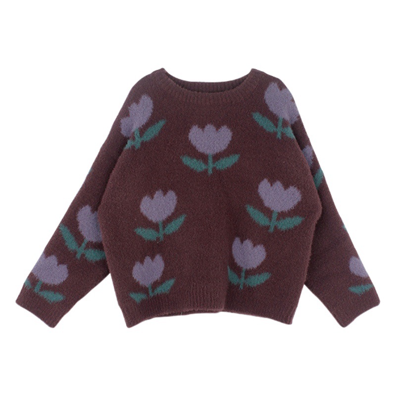Girls Tulip Flower Pullover Sweater 2025 Spring and Autumn New Korean Style Baby Girl Fashionable Top