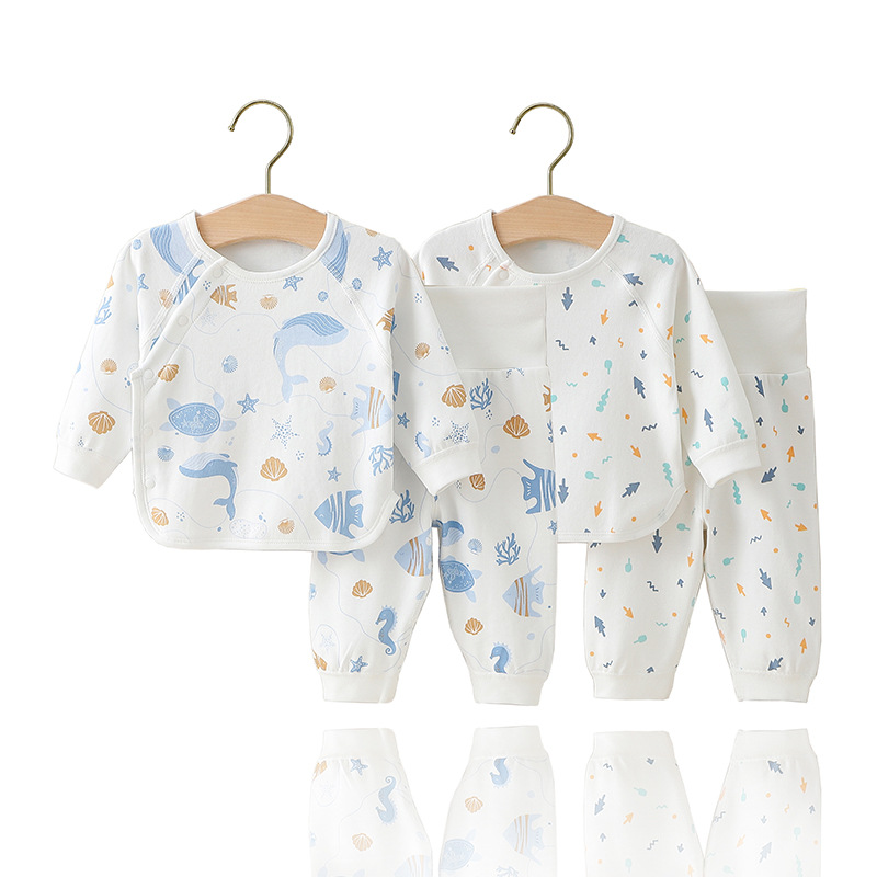 Baby underwear spring and autumn pure cotton boneless high waist belly protection newborn baby pajamas male baby autumn clothes long pants suit