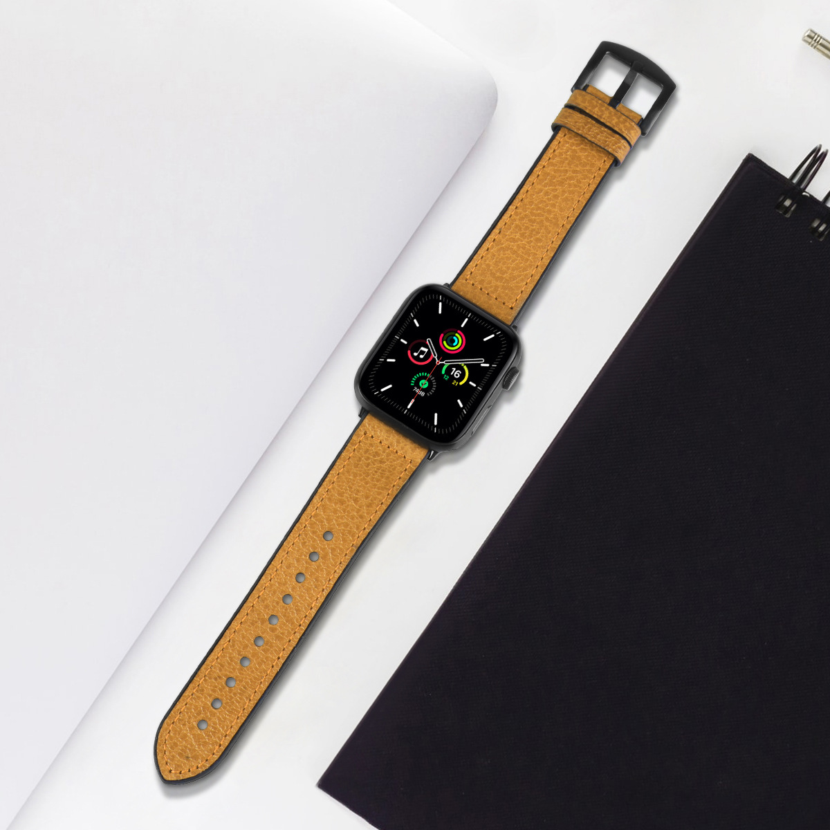 Picture of Suitable for Apple Watch Applewatch765S9 Strap Pebbled Iwatch8 Silicone Leather Strap