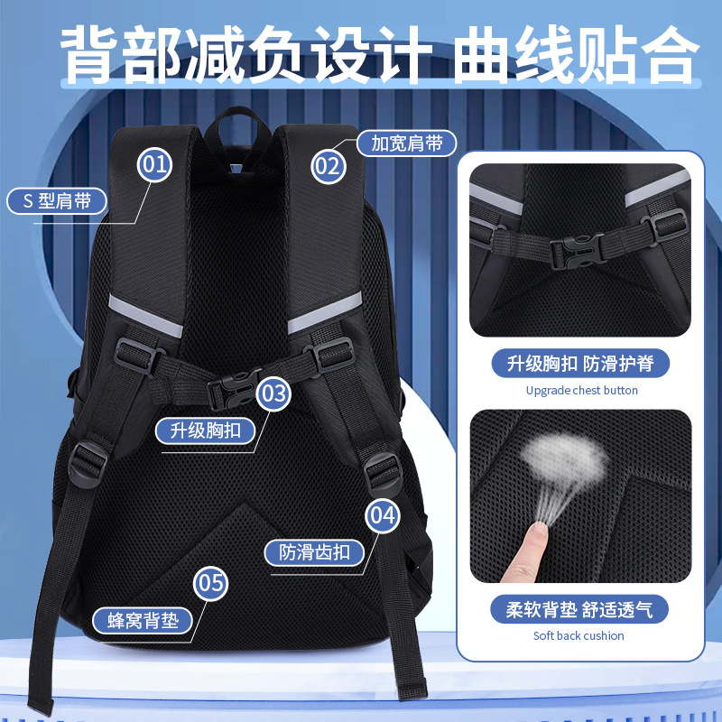 Picture of Primary school schoolbag new fashion cool wear-resistant waterproof large capacity spine protection schoolbag grade 1-6 shoulder bag wholesale