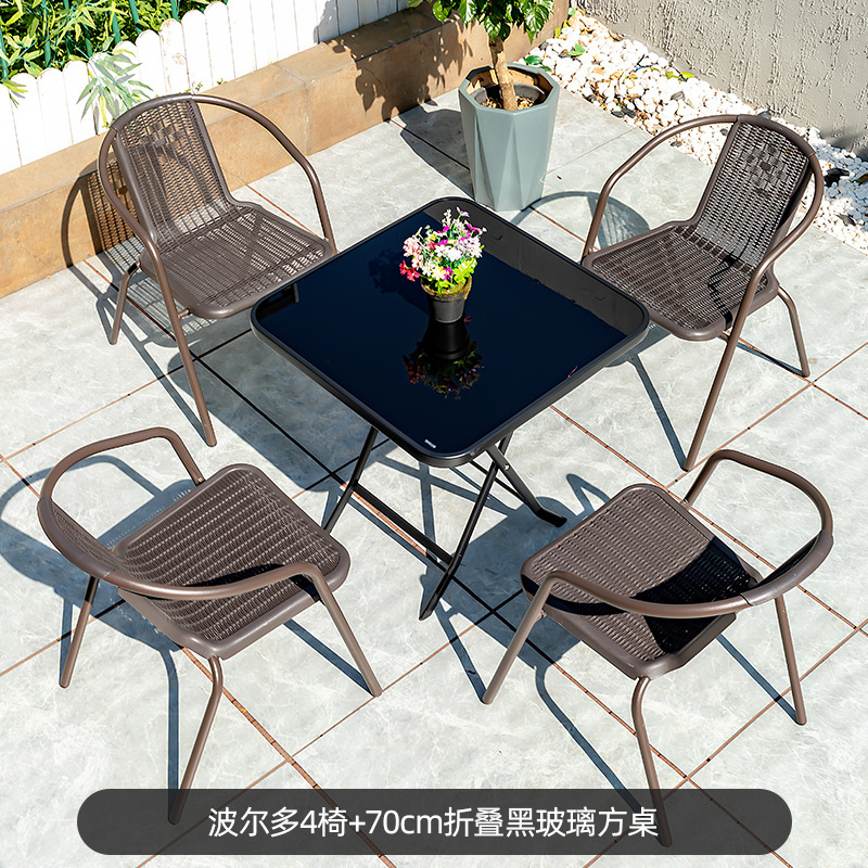 Picture of Outdoor Courtyard Table and Chair Rattan Chair Outdoor Leisure Three-piece Set Garden Terrace Wrought Iron Balcony Seat Combination Small Coffee Table