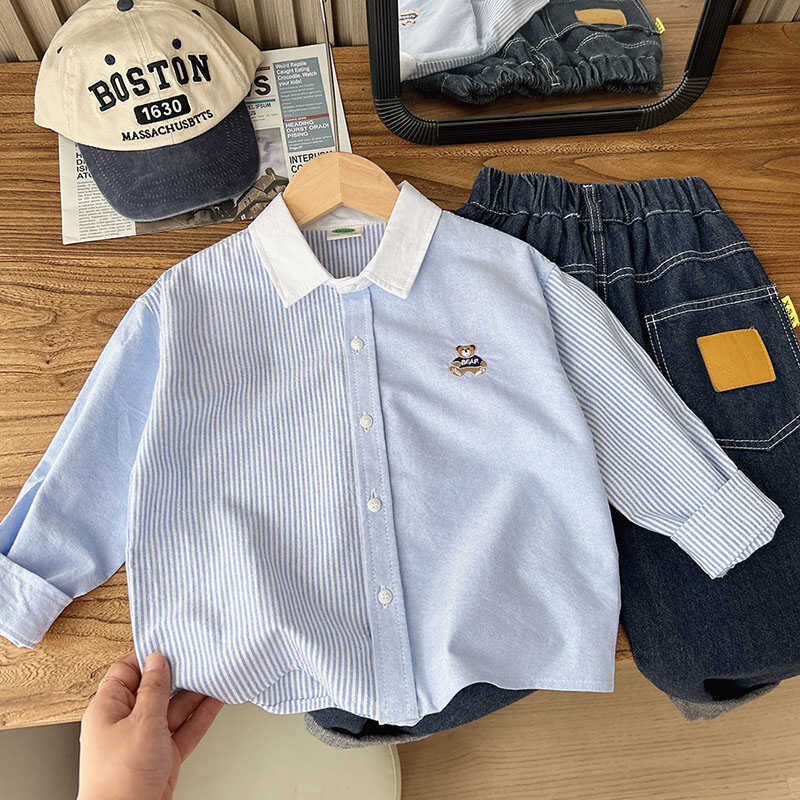 Picture of Men's Children's Cotton Oxford Long Sleeve Shirt 24 Spring and Autumn Korean Baby Loose Western Style Cartoon Soft Top