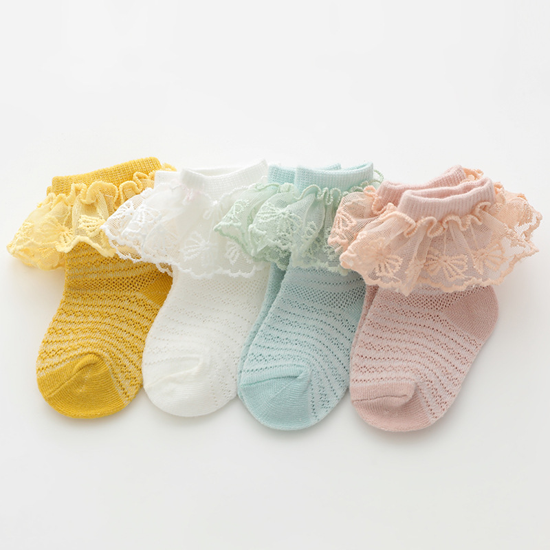 Picture of Girls lace socks summer thin 0-6-12 months baby socks children lace princess socks mesh spring and autumn