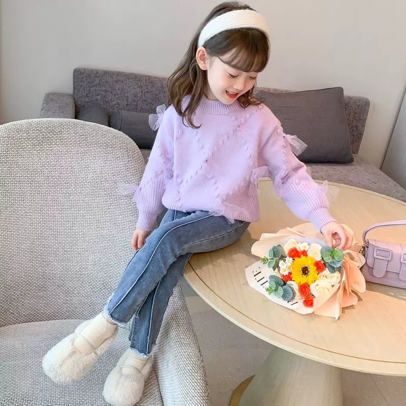 Picture of Girls' Sweater Korean Style All-match New Style Children's Knitted Shirt Women's Autumn and Winter Girls' Base Shirt Children's Clothes