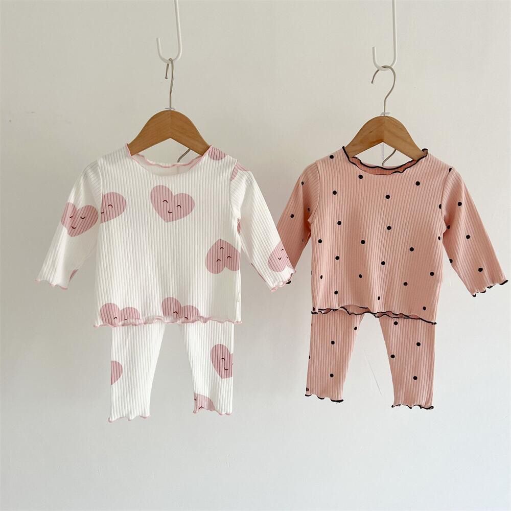 Picture of Spring and Autumn Pit Strip Children's Pajamas Autumn and Winter suit Dot Korean Style Girl's Two-Piece Home Clothes for Middle and Big Children