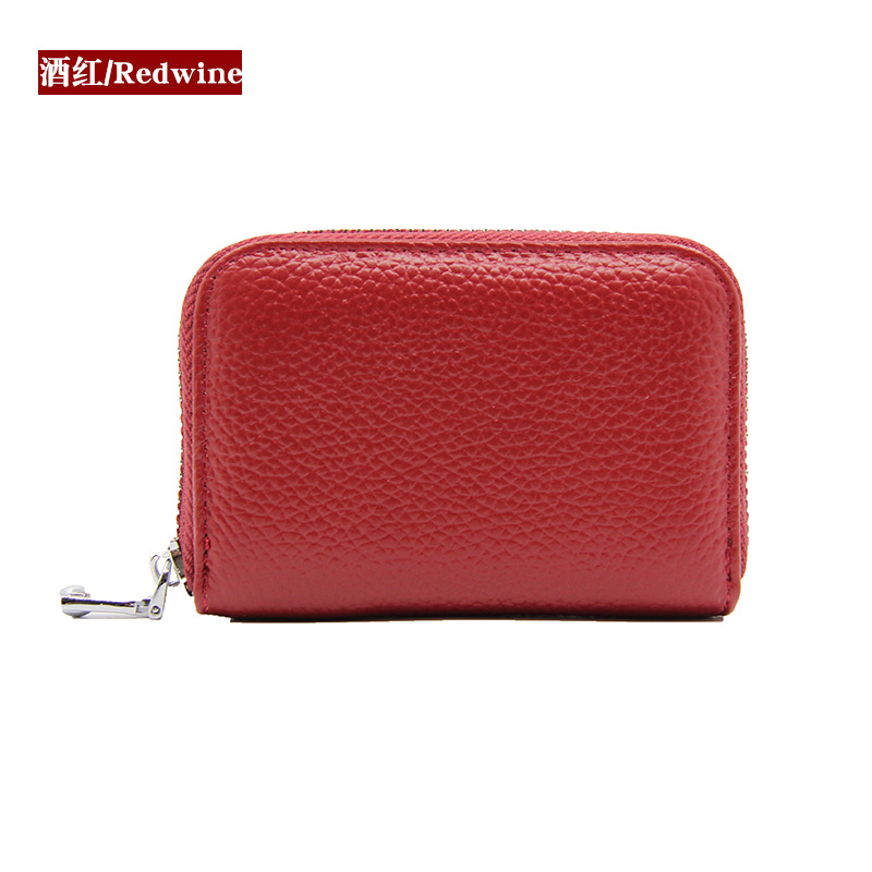 Picture of Amazon organ first layer cowhide ID card holder RFID anti-theft brush multi-card position large capacity zipper leather card holder