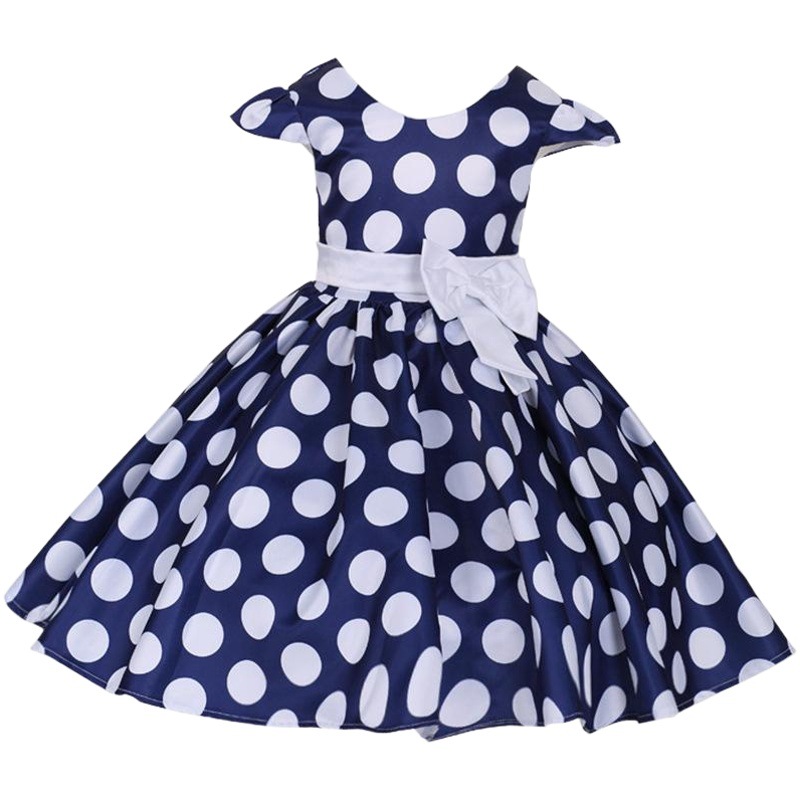 Children's Dress Girl White Bow Belt White Dot Piano Performance Dress Children's Clothing