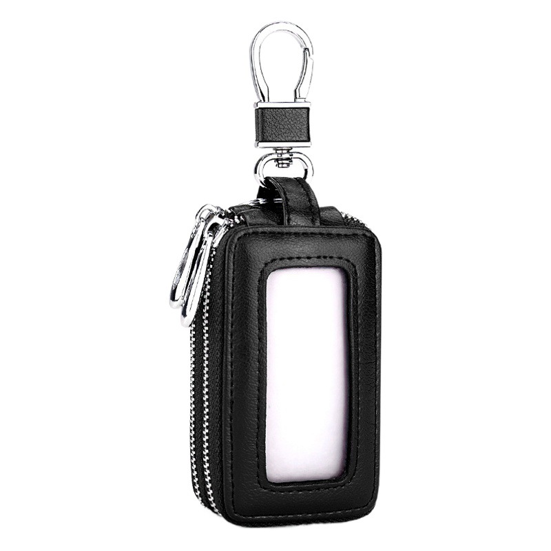 Car Key Bag Men's Cowhide Double Zipper Women's Large Capacity Waist Padlock Key Bag Can Be Added with Logo