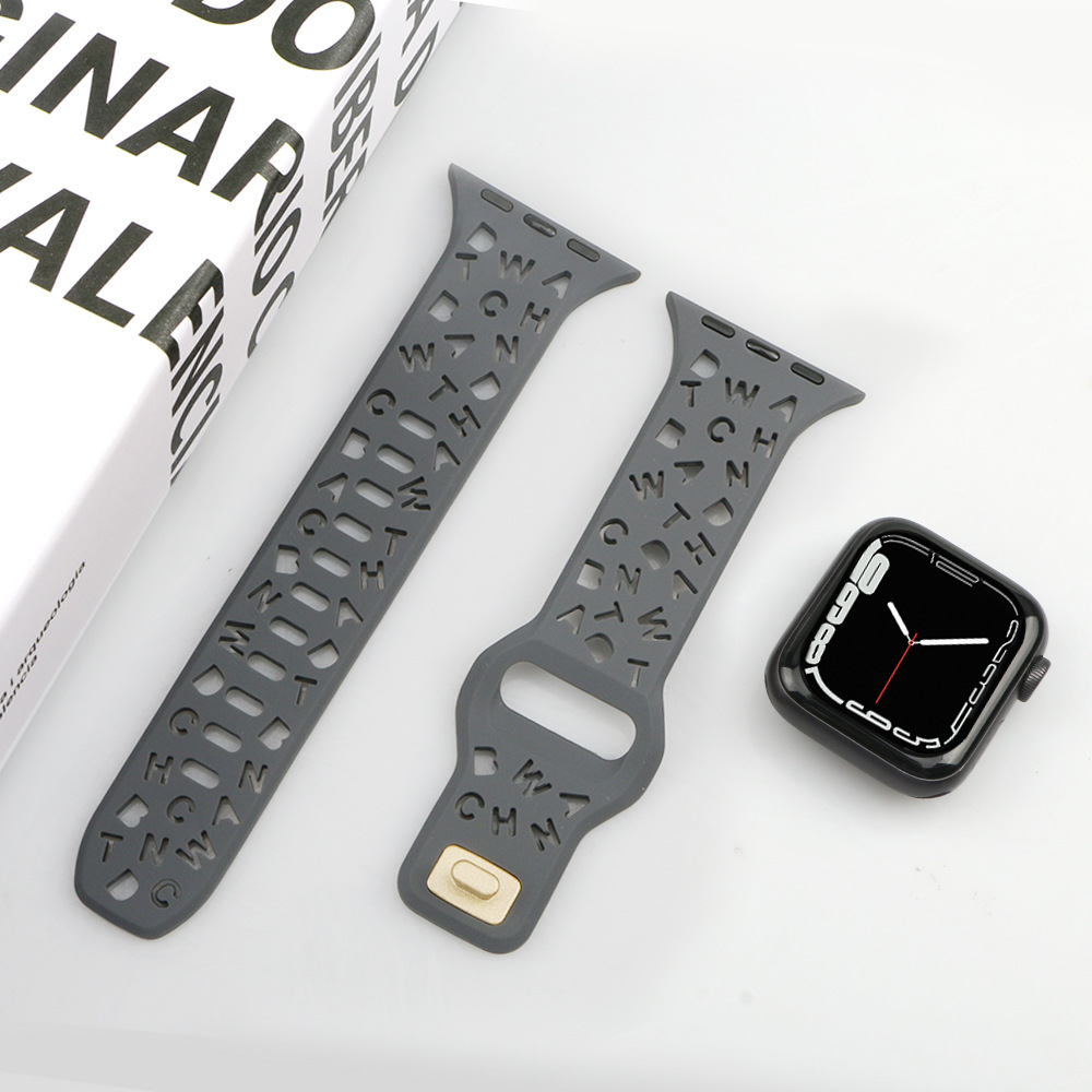 Picture of For Apple Watch iwatch87654321 Strap applewatchs9 English Hollow Solid Color Silicone Watch