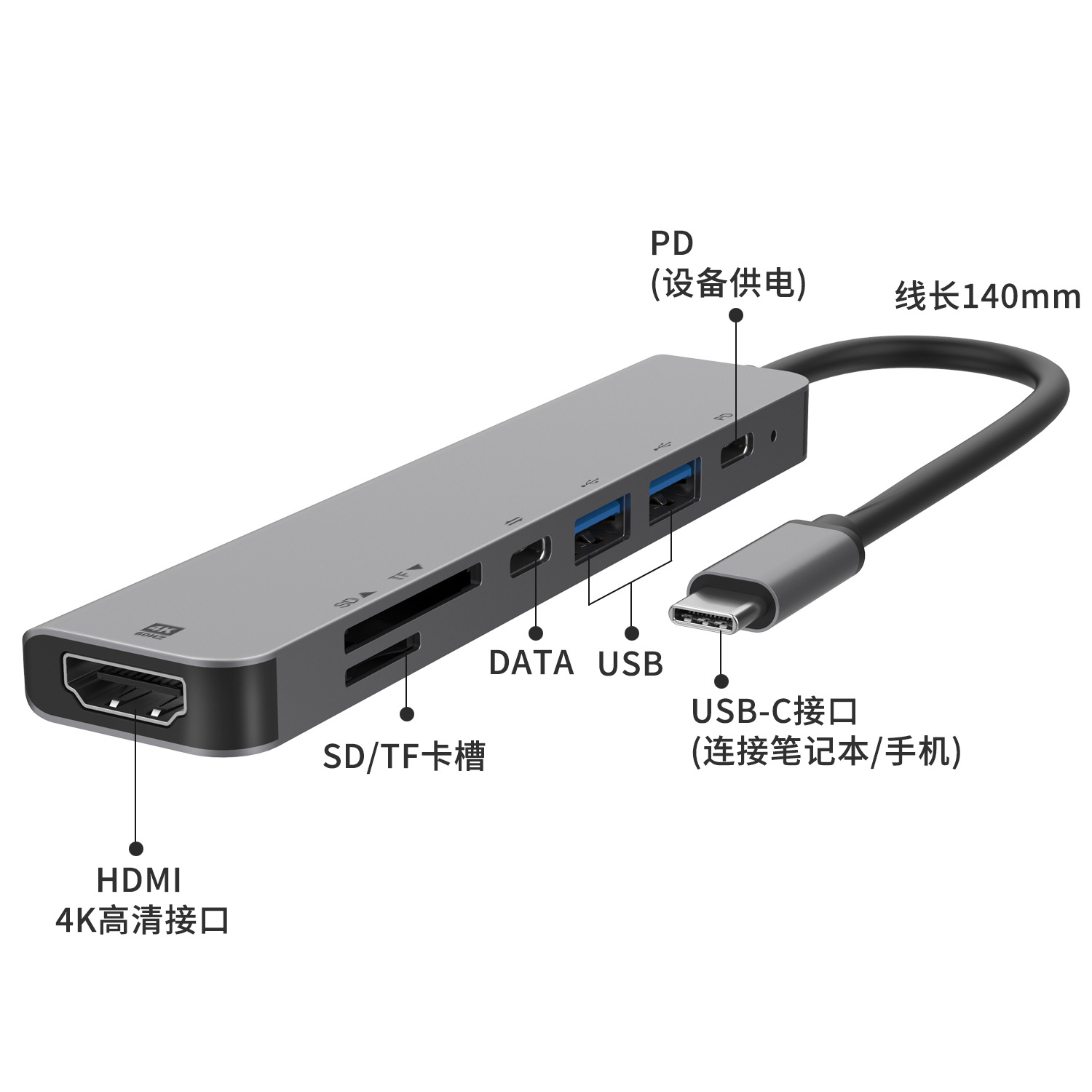 Picture of 4K60Hzhdmi HD converter hub for Apple computer Huawei 7-in -1 typec docking station
