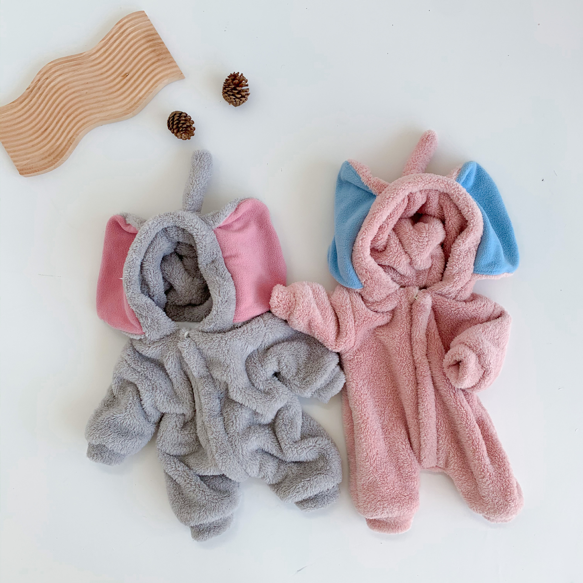 Picture of Ins Children's Clothing Internet Celebrity Baby Elephant Baby Jumpsuit Thickeneded and Warm Baby Autumn and Winter Clothing Fleece-Lined Concave Shape Crawling Clothing