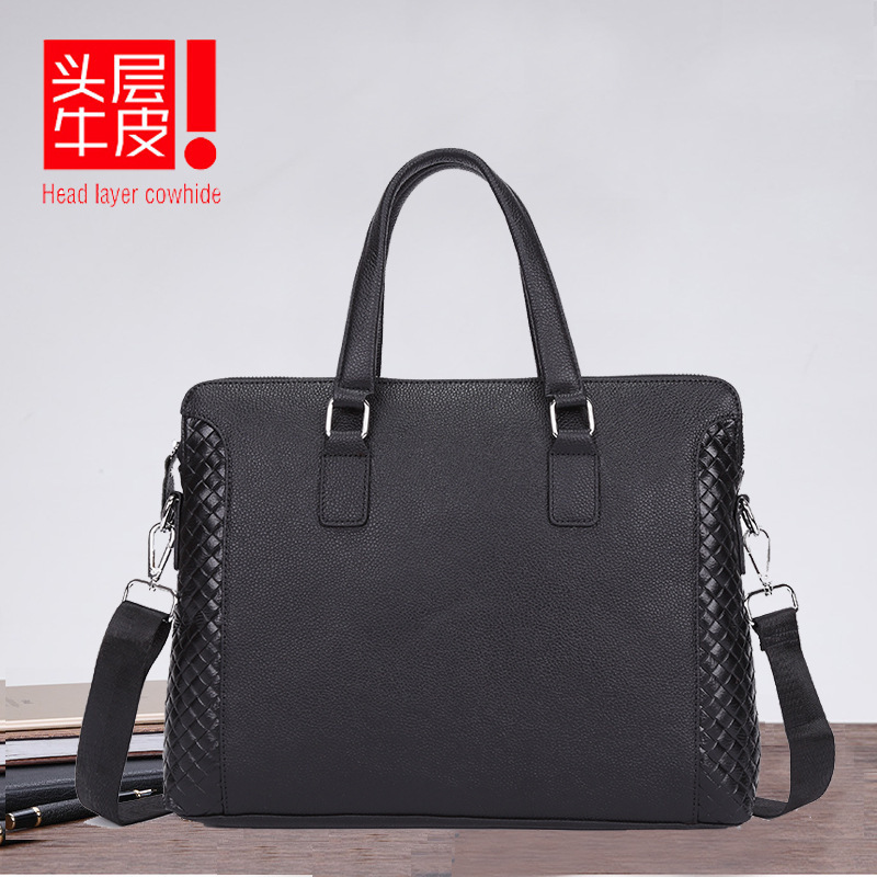 New Men's Briefcase Genuine Leather 14inch Portable Laptop Bag Horizontal Cowhide Business Office Bag Wholesale
