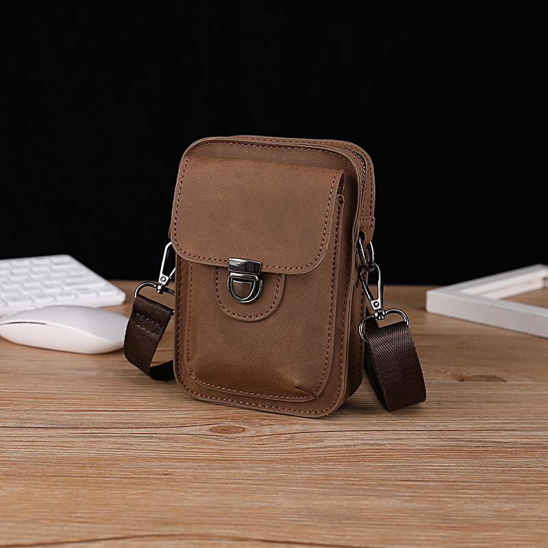 Picture of New Mobile Phone Bag Korean Style Men's Leather Shoulder Bag Outdoor Casual Mini Waist Bag Crazy Horse Leather Cigarette Bag