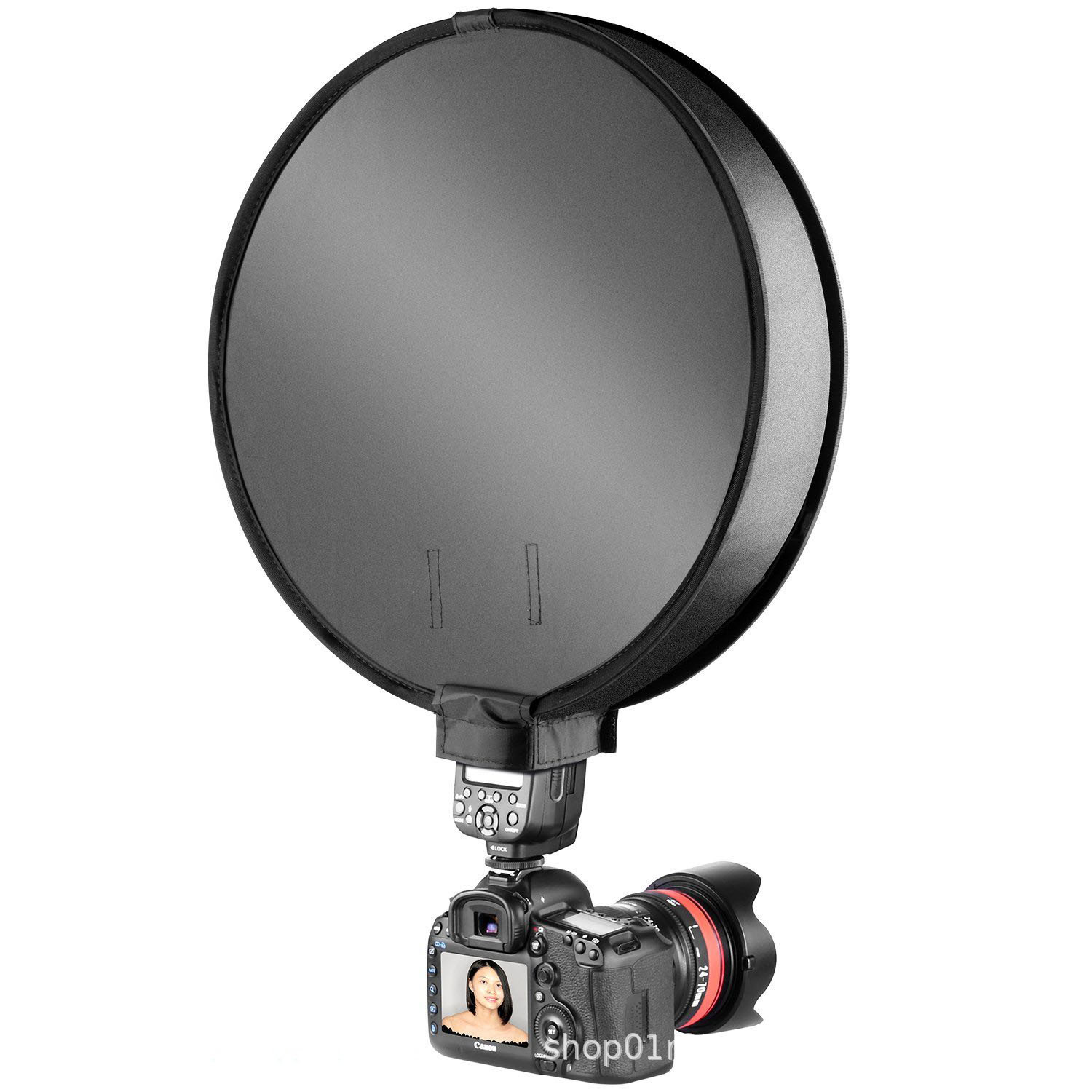 Picture of Camera Top 30/40 Flash Round Gray Card Soft Light Cover Black and White Cloth Cover Cone Type Soft Light Box Silver Whiteboard
