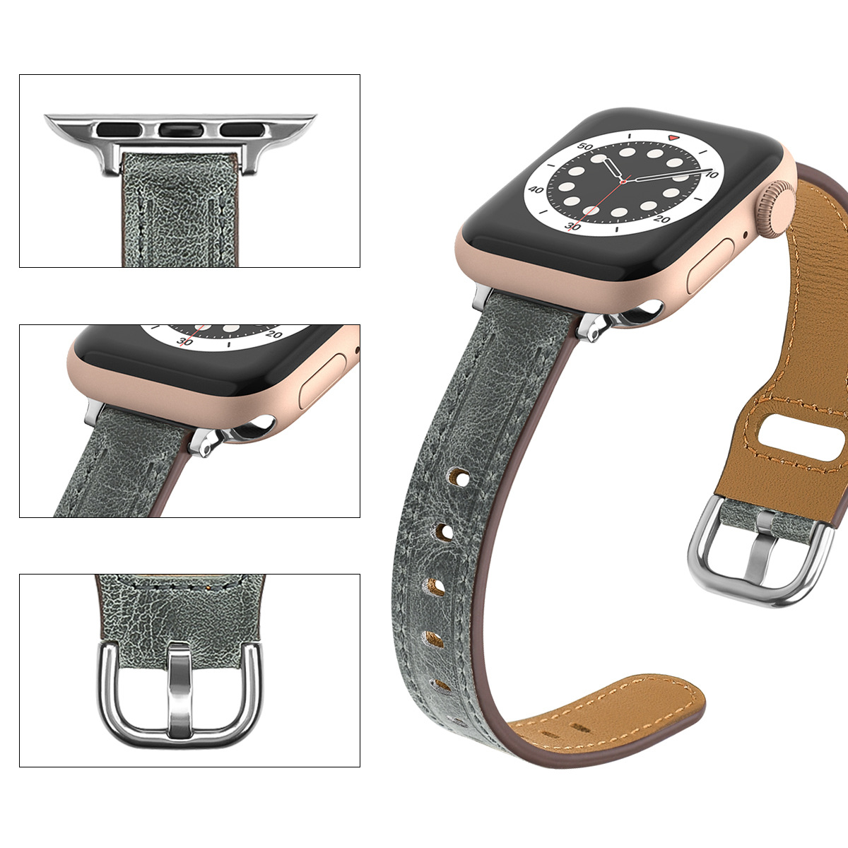 Picture of Suitable for Applewatchs9834567 Generation Apple Watch Strap Iwatch10 Retro Thin Strap Genuine Leather Wristband