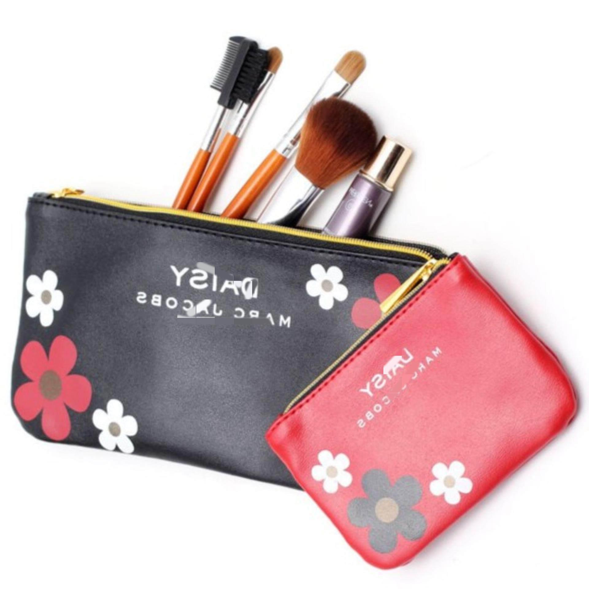 Picture of Japanese Magazine Style Pu Material Red and Black Cosmetic Bag Two-Piece Set Girls Home Travel Storage Mini Coin Purse