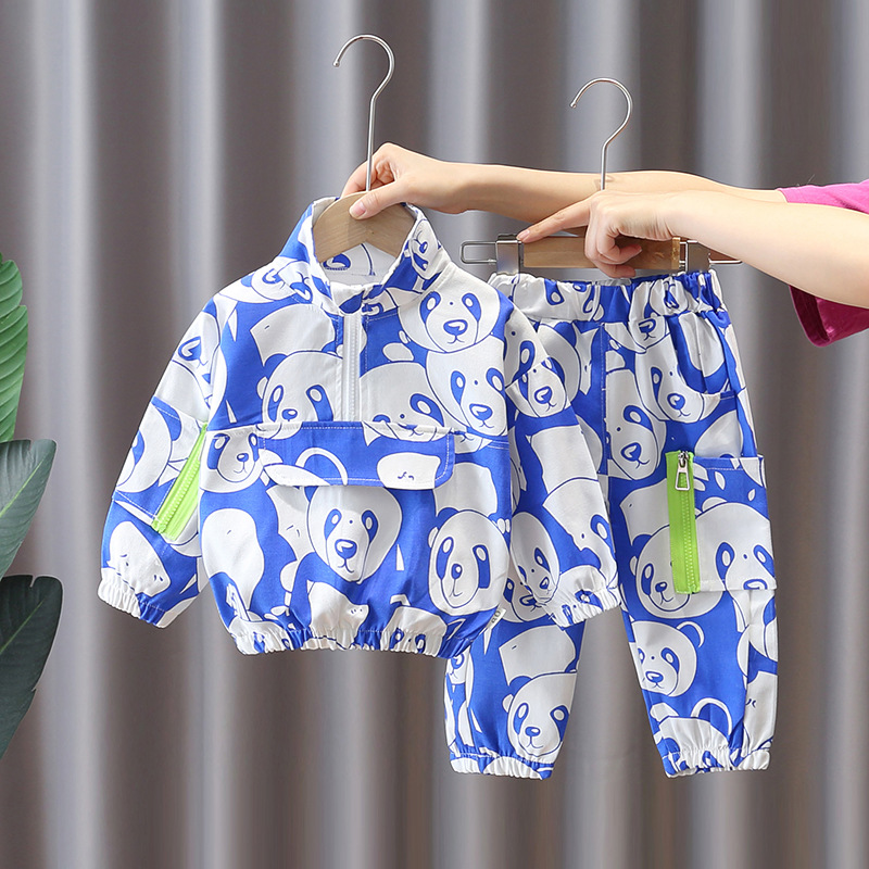 Picture of Children's children's clothing Korean new boys and girls baby two-piece set stitching collar printing long sleeve two-piece suit fashion generation hair