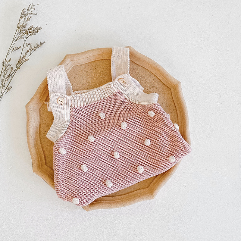 Picture of ins autumn baby girl infant children handmade ball knitted wool jumpsuit bag fart romper triangle romper