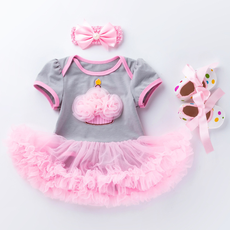 Picture of Summer new baby pink cake ha dress toddler shoes three-piece set 0-2 years old baby girl children's clothing children's skirt wholesale