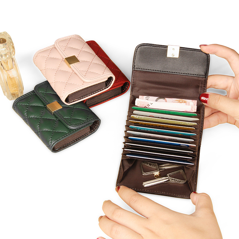 Picture of New simple sheepskin RFID anti-theft brush organ card holder multi-card position large capacity leather card holder ID card holder for women