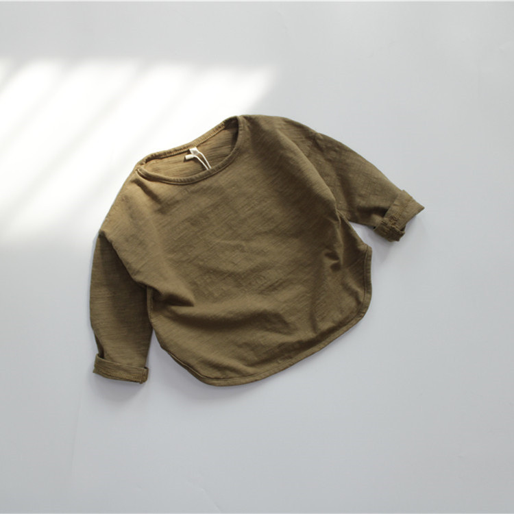 Picture of New Spring Kidsren's T-Shirt Class a Boys' Bottoming Shirt Long-Sleeved Korean Style Round Neck Pure Color Girls' Top Bamboo Cotton