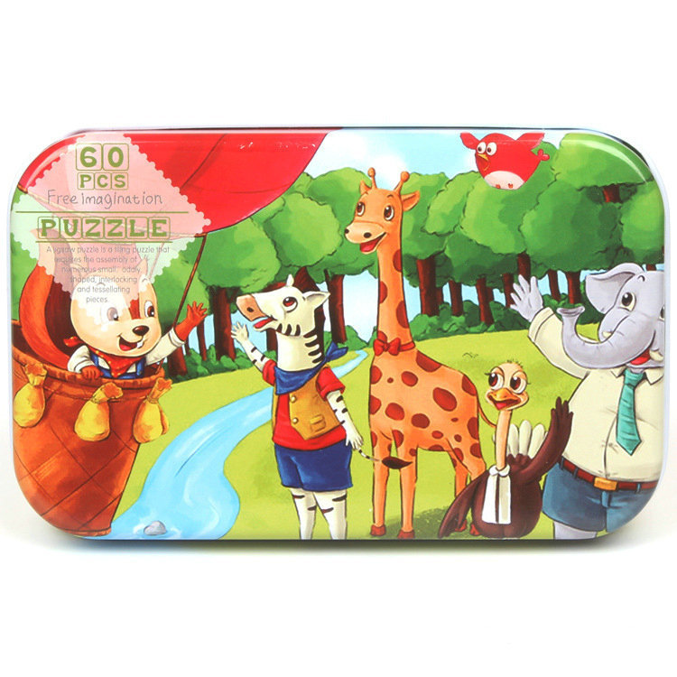 Picture of 60 pieces iron box puzzle children's educational kindergarten early education cartoon wooden puzzle toy generation