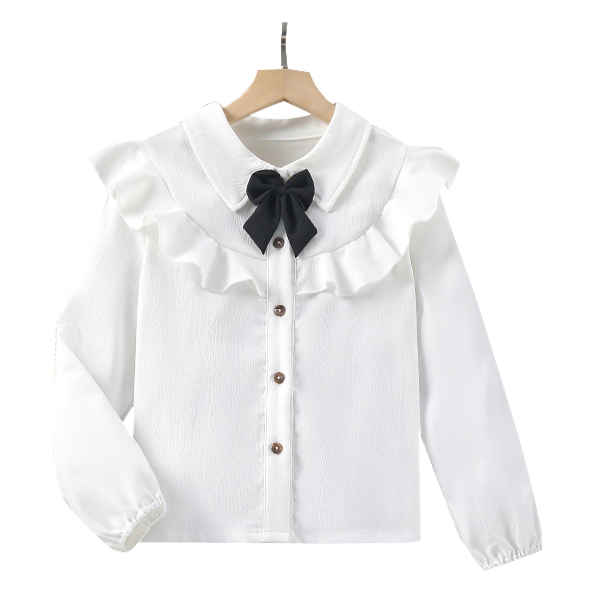 Girls' Shirts, Export Children's Clothing Wholesale Splicing Lace Bow Girls' Suit Shirts, Girls' Bottoming Shirts, Trbottomy