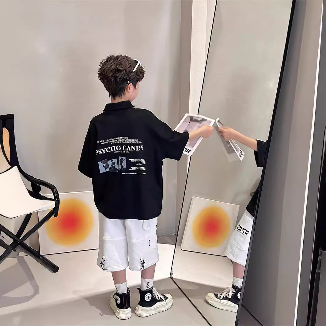 Children's clothing Boys' short-sleeved T-shirt polo shirt Summer 2024 new summer medium and big children's summer cotton shirt fashion