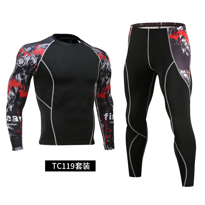 Picture of Fitness suit Men's Full Set Quick-Dry Basketball Printed Training Suit Tight Pants Running Travel Outdoor Fitness Suit