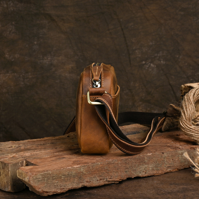 Picture of Ancient Trendy Cross Body Bag Men's Crazy Horse Leather Shoulder Bag Men's Bag Genuine Leather Vintage Crossbody Mobile Phone Small Bag Postman