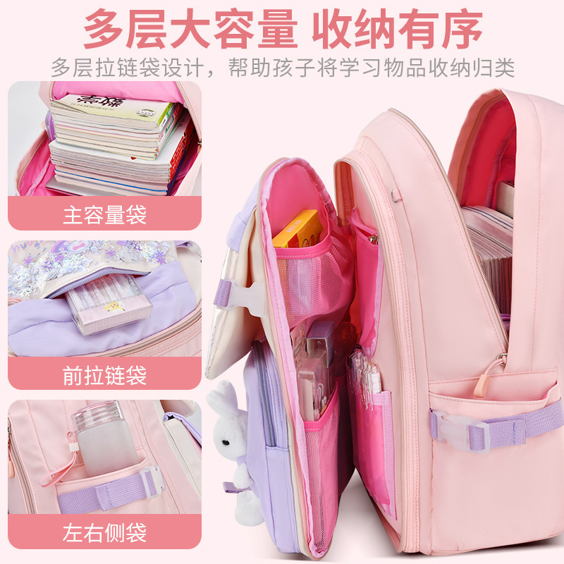 Picture of New Primary and Secondary School Students' Schoolbags, Large-Capacity Children's Backpacks, Spine-Protecting Fashionable Schoolbags, Decompression and Waterproof Girls' Backpacks